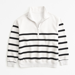 Sudadera de manga larga para mujer, OEM, bordada, de invierno, informal, de algodón, oversize, con cuello alto, hombros caídos y cremallera de un cuarto - Product Image 1