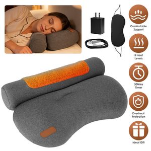 Almohada Cervical USB con Calefacción y Espuma Viscoelástica de Cero Presión, con Máscara para Ojos y Adaptador, para Alivio del Dolor, Ideal para Viajes - Product Image 1