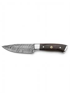 Couteau utilitaire de cuisine artisanal en acier Damas, manche en bois foncé, outil culinaire professionnel - Product Image 2