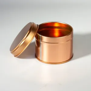 Pot à bougie rond en cuivre avec couvercle en métal, récipient pour bougie en cire de soja, finition premium, réutilisable. - Product Image 2