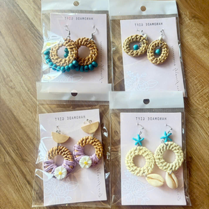 Natural Bamboo Rattan <b>Earrings</b> Handmade Vietnam Eco Friendly Lightweight Fashion Accessories - Product Image 1
