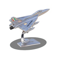 Avion de chasse de l'armée indienne en aluminium argenté avec support, décoration de bureau à domicile