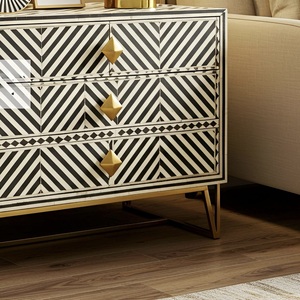 Cajón con Incrustaciones de Hueso de ILAHI, Diseño Moderno con Detalles de Ágata, Mueble Portátil para el Hogar - Product Image 1