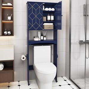 Scaffali da Bagno Moderni con Finiture Dorate, Armadietto Salvaspazio Sopra il WC con Ripiani Regolabili e Porta Carta Igienica - Product Image 1