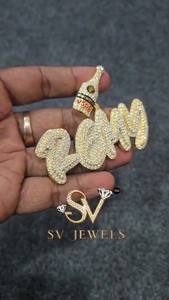 Pendentif Hip Hop en argent 925 plaqué or, style Remy, avec moissanite VVS1 et chaîne à maillons, pour homme et femme, idéal pour mariage et fiançailles - Product Image 1