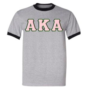 เสื้อยืดคอกลมพิมพ์ลายตัวอักษร AKA สีเทาเฮเทอร์ แบล็ค เสื้อยืดลำลองสำหรับชมรมนักศึกษา - Product Image 1