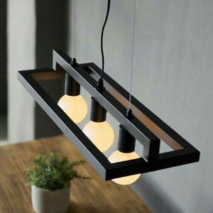 Black Rectangle Pendant Light E14 LED 3 <b>Bulbs</b> 3500K Warm White Fabric Voice Control Adjustable Height High CRI 90 Living Room - Product Image 2