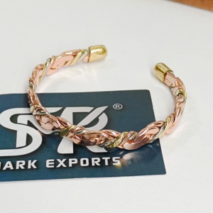 Premium Metal Craft Magnetic Copper Cuff <b>Bangle</b> Twisted Link Chain Two Tone Design Adjustable Open Bracelet - Product Image 5