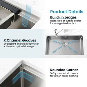 Lavello da Cucina Artigianale in Acciaio Inossidabile 84x48 cm a Vasca Singola da Incasso con Tagliere e Scolapiatti Nero [Non Disponibile per la Spedizione] - Product Image 4