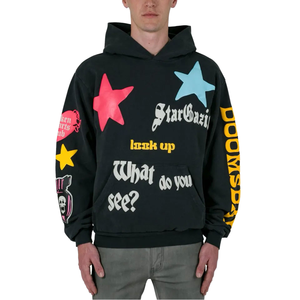 Sudadera con Capucha Personalizada Estilo Y2K para Hombre, Sudadera Gráfica Extra Grande, Sudadera de Forro Polar Negro, Sudadera con Estampado Puff, Sudadera Hip Hop - Product Image 1