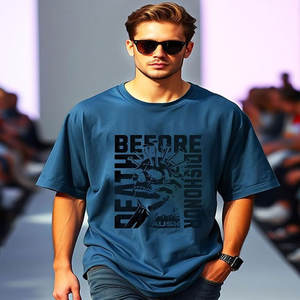 T-shirt surdimensionné uni pour hommes T-shirt en polyester respirant blanc col rond décontracté polyvalent hors épaule T-shirts à manches - Product Image 2