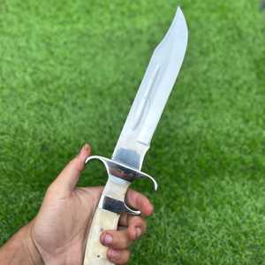 Couteau de chasse Bowie de haute qualité en acier inoxydable Stigma, manche en bois, étui en cuir, lame à pointe fixe, couteau d'extérieur - Product Image 1