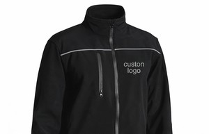 Veste en polaire noire pour homme avec logo personnalisé, coupe-vent, fermeture éclair sur le devant, col montant, vêtement décontracté pour l'automne - Product Image 3