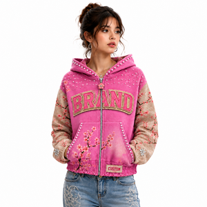 Wholesale Custom <b>Zip</b> Up Hoodie French Terry Hoodie Embroidery Logo Hoodie Factory Direct Production USA - Product Image 2