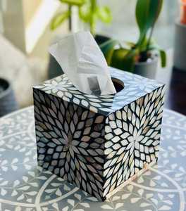 Handmade Mother of Pearl Inlay Tissue <b>Box</b> Cover, <b>Floral</b> Geometric Square Tissue Holder - Product Image 4