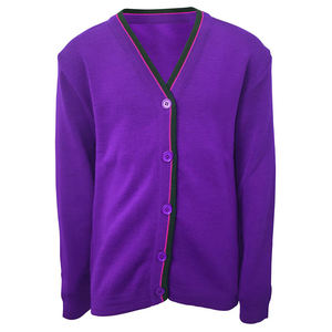 Cardigan en maille pour homme, personnalisé OEM & ODM, violet, à manches longues, col en V, anti-plis, épais, en nylon/acrylique, avec logo frontal - Product Image 1