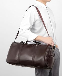 Bolsa de Viaje de Cuero Genuino para Hombre, Bolsa de Fin de Semana de Gran Capacidad con Cierre de Cremallera, Asa Suave, Color Marrón - Product Image 3