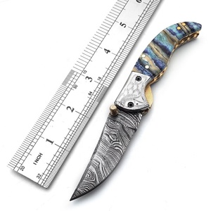 Navaja de bolsillo plegable de acero de Damasco hecha a mano con un hermoso mango, cuchillo de supervivencia, envío directo. - Product Image 6