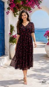 Kurtis midi de rayón con estampado floral verde para mujer, vestido informal holgado de verano, estilo indio pakistaní, ropa de fiesta, kurtis con estampado floral. - Product Image 2