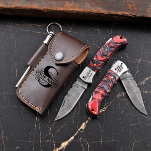 Hand Forged Damascus Steel <b>Folding</b> Blade <b>Knife</b> Pakka Wood Non Slip Handle Leather Sheath Pocket EDC Hunting Camping <b>Knife</b> - Product Image 1