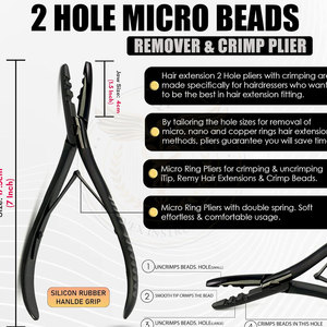 QORVEX INSTRUMENTS Hair Extension Tools Kit Stainless Steel 12pcs Clips Micro Beads <b>Crimping</b> Plier Scissors Installation Remover - Product Image 6