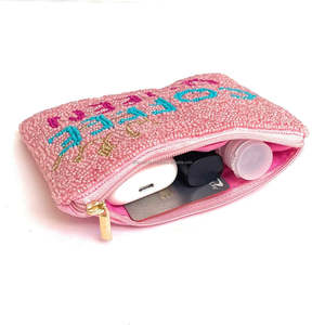 Bolso de Mano Tipo Clutch con Cuentas de Cristal Rosa y Pedrería, Diseño de Corona, con Cierre, Personalizable con Texto y Tamaño, Unisex - Product Image 3