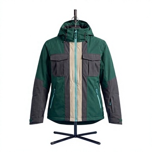 Chaqueta de esquí para mujer con bloques de color, impermeable, cuello alto, cierre de cremallera, material Gore-Tex, blanco y burdeos - Product Image 2