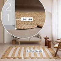 Multipurpose Jute Rectangle Rug Durable Handmade Natural Fiber Carpet Pet Friendly Reversible Travel for Living Room Dining