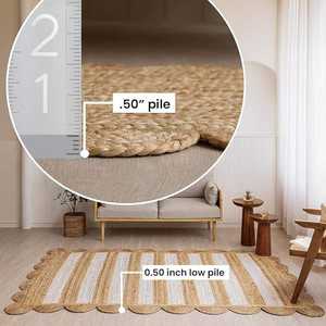 Alfombra rectangular de yute multiusos, duradera, hecha a mano, de fibra natural, para sala de estar, comedor o rincón de relajación. - Product Image 4