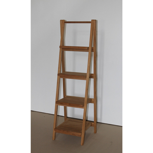 Freestanding Foldable 4-Shelf Ladder Shelf Modern Solid Teak Wood Backless Bookshelf - Product Image 1