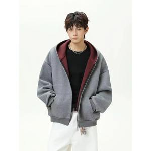 เสื้อฮู้ดซิปผ้าฝ้ายใหม่สำหรับผู้ชาย ฤดูใบไม้ร่วง สีดำ สีเทา เสื้อฮู้ดหลวมๆ ไซส์ S-3XL เสื้อแขนยาวฤดูใบไม้ผลิ เสื้อผ้าผู้ชาย 2026 - Product Image 4