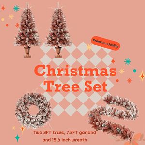GO Juego de 4 piezas Árbol de Navidad artificial marrón con luces cálidas Flocado Conos de pino y bayas para decoración de puertas y chimeneas - Product Image 5