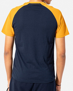 Camiseta de manga raglán azul marino y amarillo mostaza para hombre, cuello redondo, corte regular, informal, de color sólido, tejida en algodón, en venta. - Product Image 6