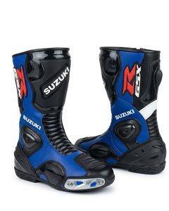 Bottes de moto pour homme, bleu noir, mi-mollet, fermeture éclair, semelle extérieure en caoutchouc résistant à l'abrasion, semelle intermédiaire en EVA - Product Image 2