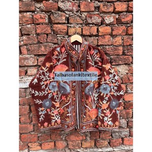 Uzbek Velvet Suzani Jacket <b>Coat</b> Floral Embroidery Short <b>Women's</b> Jacket Two Side Pocket <b>Coat</b> Boho Chic Jacket - Product Image 5