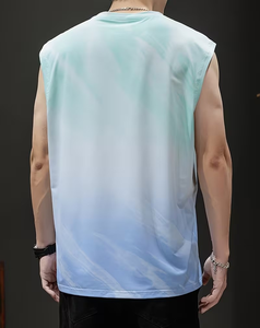 Men's Blue White Solid Sleeveless Tank Top O-Neck Breathable Casual Quick Dry Knitted Polyester/Cotton Digital Printed Sporty - Product Image 4