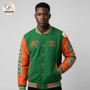 Veste universitaire unisexe personnalisée en polaire vert et orange FAMU, respirante, écologique, pour l'hiver, avec broderie vintage - Product Image 4