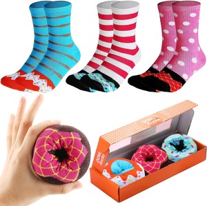 Customized Funny Donut Macaron Knitted Cotton Bamboo Crew Socks Eco-Friendly Anti-Bacterial Breathable Cute <b>Funky</b> Women - Product Image 1