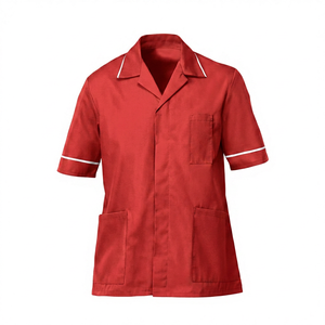 Blouse de travail noire pour femmes, manches courtes, avec bordure blanche, uniforme d'hôpital, tissu en coton et polyester - Product Image 3