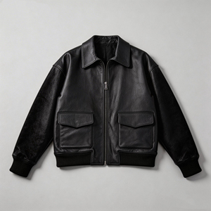 Leather Bomber Women's Genuine Jacket Turn-Down Collar <b>Zipper</b> Closure Patch Pockets Full Sleeve Autumn Style - Product Image 4