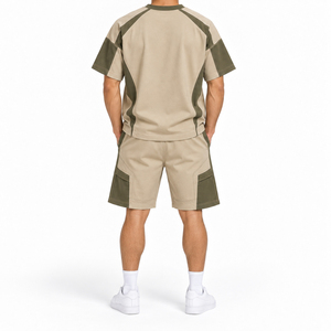 Conjunto de Camiseta y Pantalones Cortos Cargo para Hombre, Color Beige Oliva, Estilo Urbano, Ropa de Calle, Mezcla de Algodón, Atuendo de Verano, Marca Privada - Product Image 2