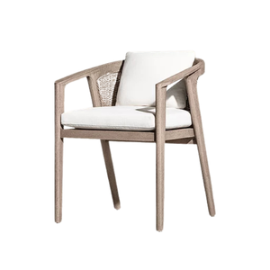 Outdoor Wood Garden Chair Rope Woven Armchair Cushioned Patio <b>Seating</b> for Villa Courtyard Hotel - Product Image 2