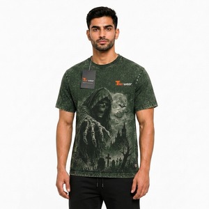 T-shirts pour hommes vintage délavés à l'acide, en jersey de coton premium, à manches courtes, col rond, coupe décontractée, anti-rétrécissement, séchage rapide - Product Image 1