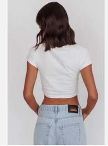 Camiseta de punto transpirable en oferta, cuello redondo, corte ajustado, estilo Y2K, manga corta, para mujer - Product Image 4