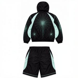 Conjunto Deportivo Unisex para Adultos, Sudadera con Capucha y Cierre, Pantalones Jogger, Diseño Color Block, Poliéster/Algodón, Ropa Deportiva de Invierno, Resistente al Viento - Product Image 2