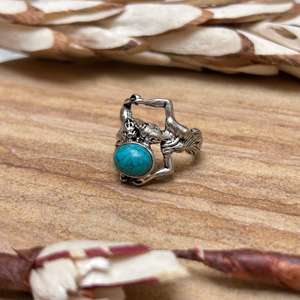 แหวนโบโฮลายชนเผ่าสีเทอร์ควอยซ์สำหรับผู้หญิง แหวนทองเหลืองสไตล์วินเทจ แหวนเงินชุบสไตล์ยิปซี แหวนทองเหลืองลายชนเผ่า ขายส่ง - Product Image 2