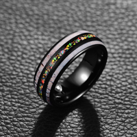 Cincin Tungsten Karbida Hitam dengan Inlay Tekstur Opal dan Tanduk Rusa, Cincin Kawin Bentuk Kubah 8mm, Perhiasan Outdoor Grosir