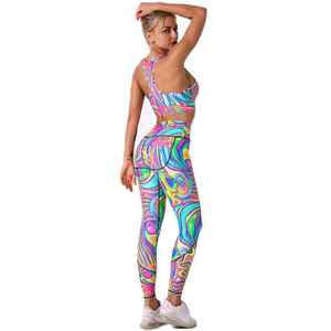 New Hot Selling Sublimation Print Gym Compression Yoga Set Spandex Polyester Mid Waist Elastic Fitness Wear - Product Image 3