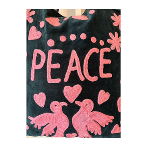 Bolso Tote de Terciopelo Moderno con Bordado de Amor y Paz, Tela Suave y Resistente, Diseño Elegante, Regalo para Mujeres y Adolescentes - Product Image 2