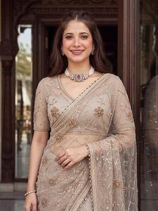 Indian Ethnic Fancy Designer Wedding Saree with Heavy Net Material Embroidery Sequins Work Trendy Women Fit - Product Image 6